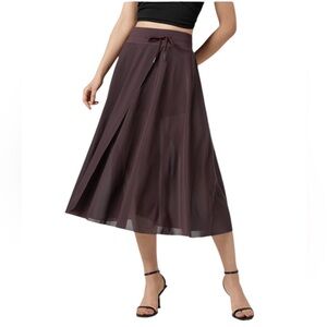 Halara High Waisted Contrast Mesh Flowy Midi Flare Casual Skirt